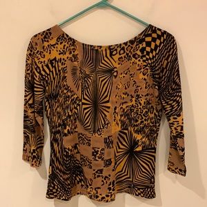 J.A.C Vintage 90s boat neck leopard geometric print blouse top